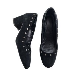 Anonymous Copenhagen Womens Grommet Eyelet Block‎ Heel Pumps Size 6 Black Suede